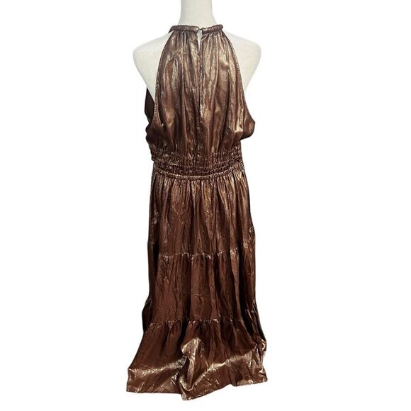 A.L.C. Elara Silk Blend Metallic Tiered Maxi Dress Bitter Chocolate Sz 14 - Picture 12 of 13